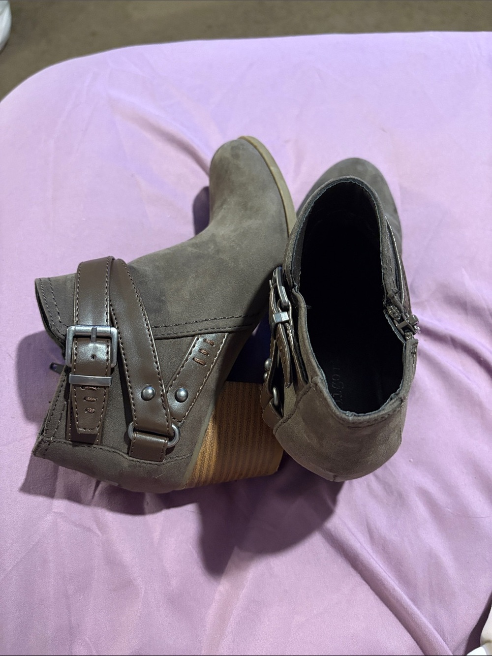Women’s Taupe/Brown Suede Ankle Boots with Buckle Detail